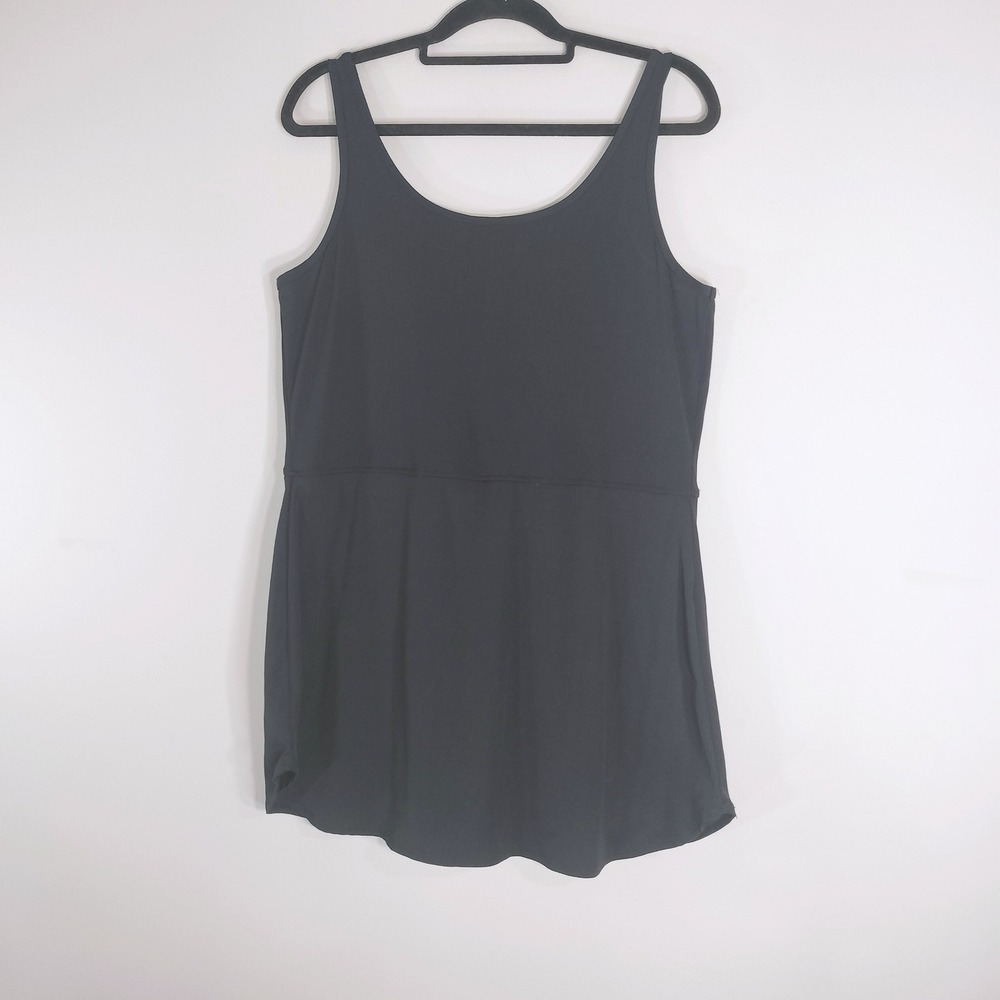 Crane Black Exercise Dress; Ribbed Athletic Mini Dress with Shorts and Pockets